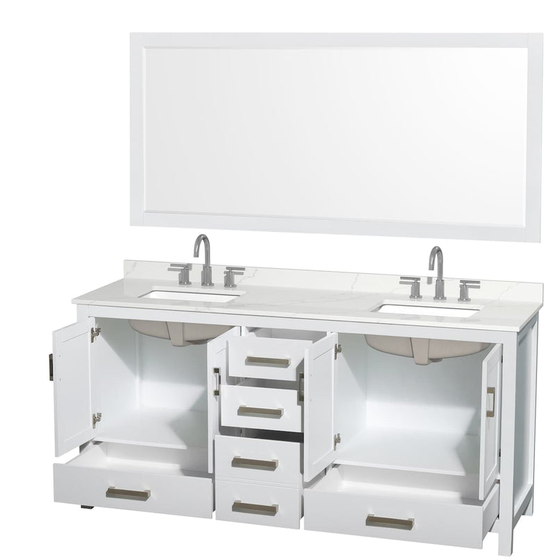 Sheffield 72" Free Standing Double Basin Vanity Set with Cabinet, Quartz Vanity Top, and Framed Mirror - image 12