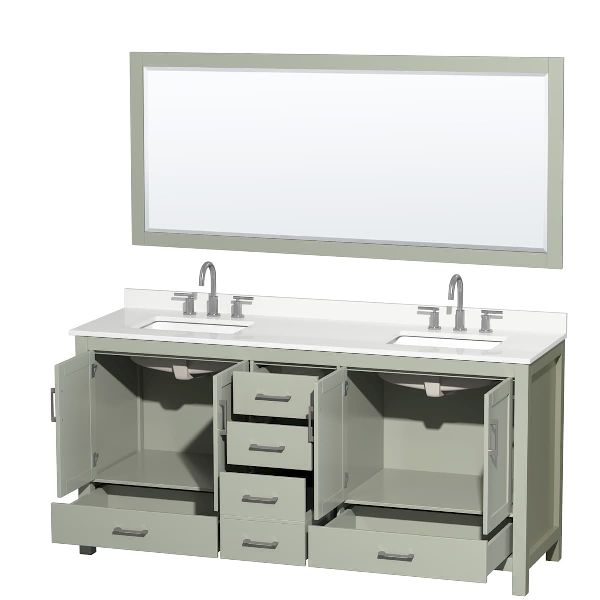 Sheffield 72" Free Standing Double Basin Vanity Set with Cabinet, Quartz Vanity Top, and Framed Mirror - image 13