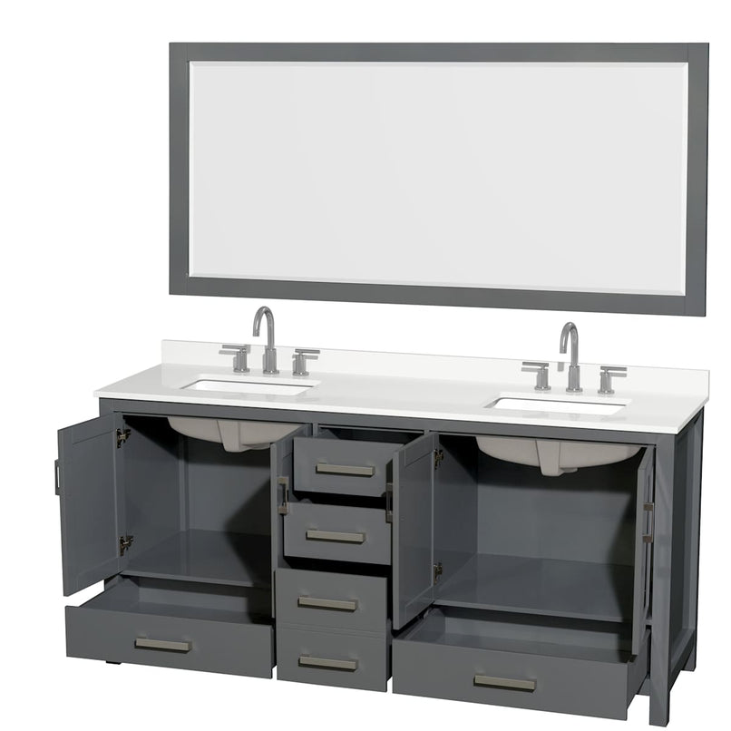 Sheffield 72" Free Standing Double Basin Vanity Set with Cabinet, Quartz Vanity Top, and Framed Mirror - image 15