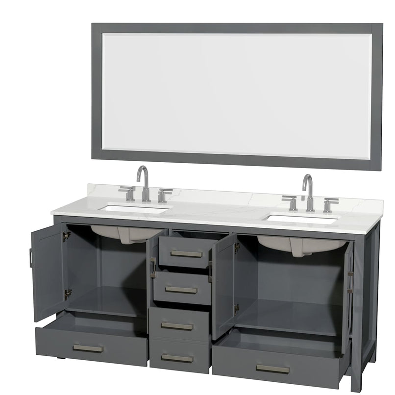 Sheffield 72" Free Standing Double Basin Vanity Set with Cabinet, Quartz Vanity Top, and Framed Mirror - image 16