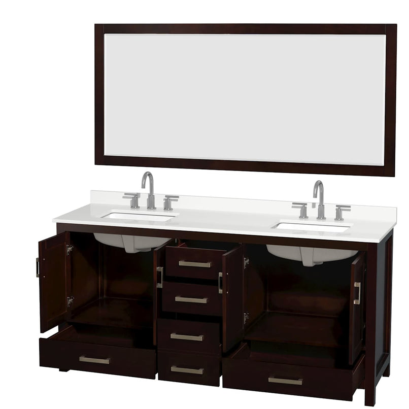 Sheffield 72" Free Standing Double Basin Vanity Set with Cabinet, Quartz Vanity Top, and Framed Mirror - image 19