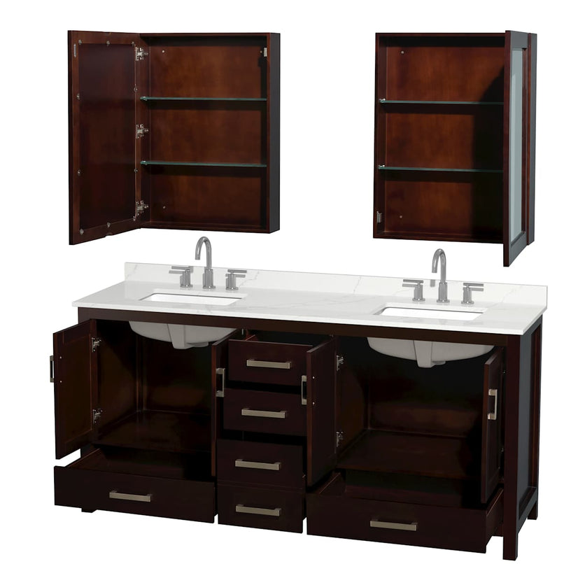 Sheffield 72" Free Standing Double Basin Vanity Set with Cabinet, Quartz Vanity Top, and Medicine Cabinet - image 2