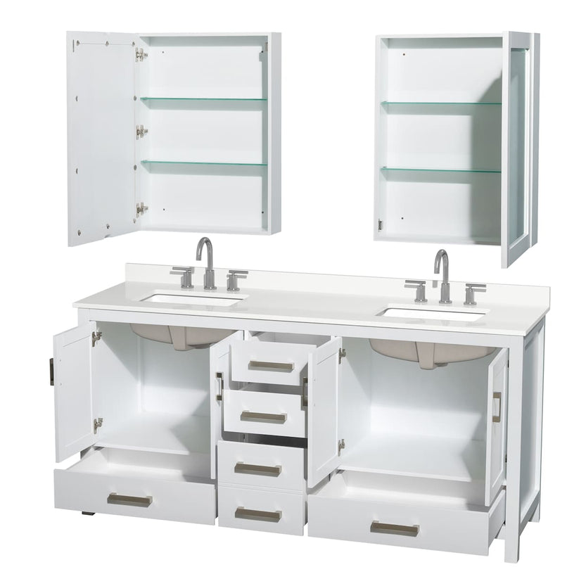Sheffield 72" Free Standing Double Basin Vanity Set with Cabinet, Quartz Vanity Top, and Medicine Cabinet - image 11