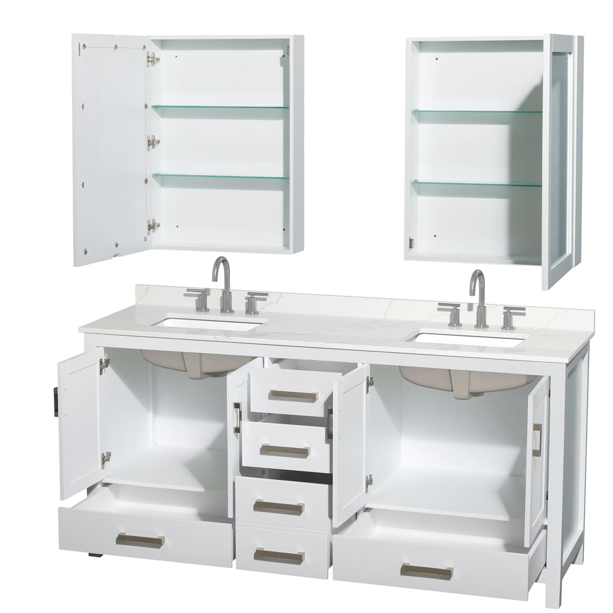 Sheffield 72" Free Standing Double Basin Vanity Set with Cabinet, Quartz Vanity Top, and Medicine Cabinet