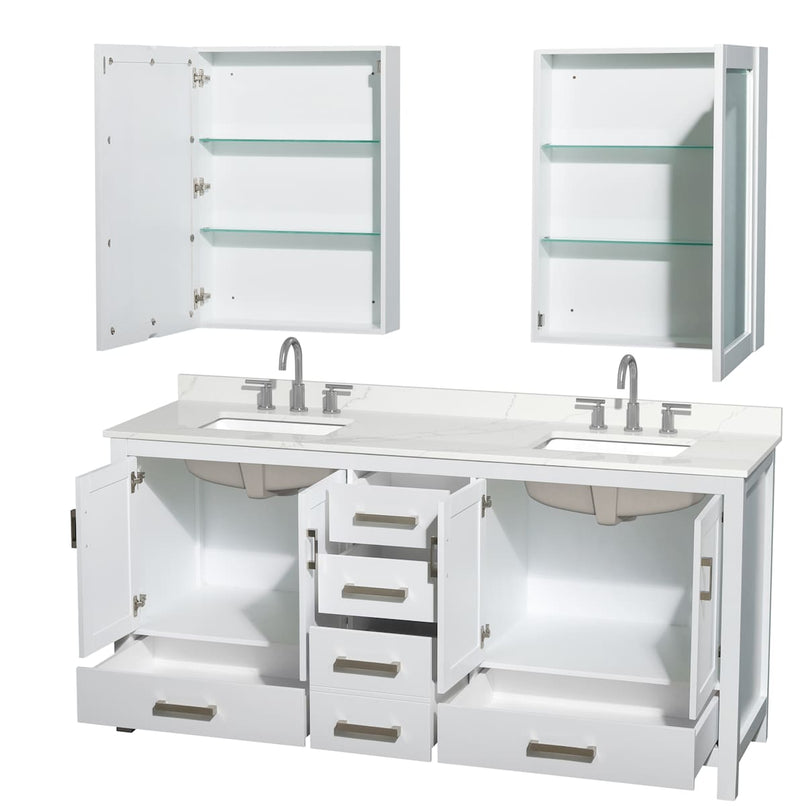 Sheffield 72" Free Standing Double Basin Vanity Set with Cabinet, Quartz Vanity Top, and Medicine Cabinet - image 12