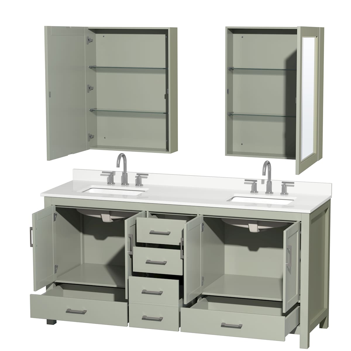 Sheffield 72" Free Standing Double Basin Vanity Set with Cabinet, Quartz Vanity Top, and Medicine Cabinet - image 13