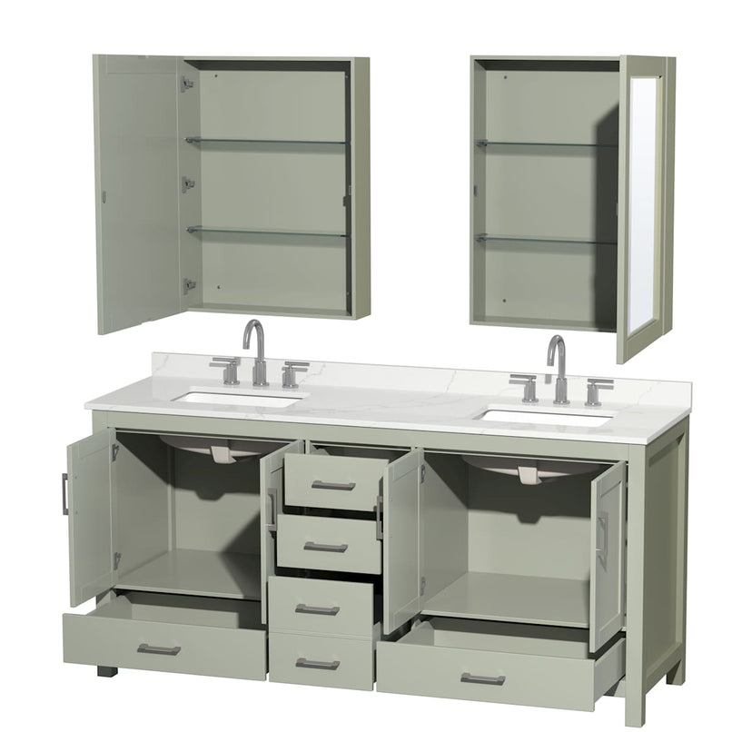 Sheffield 72" Free Standing Double Basin Vanity Set with Cabinet, Quartz Vanity Top, and Medicine Cabinet - image 14