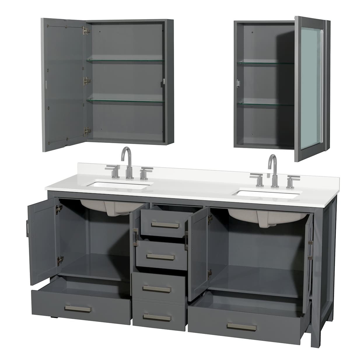 Sheffield 72" Free Standing Double Basin Vanity Set with Cabinet, Quartz Vanity Top, and Medicine Cabinet - image 15