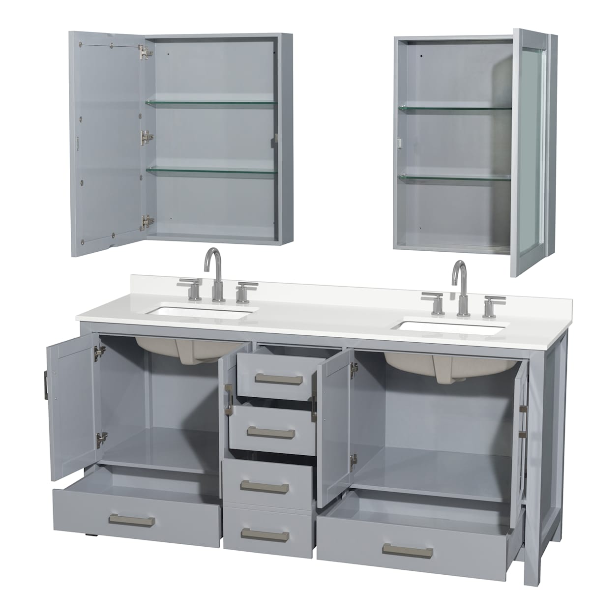 Sheffield 72" Free Standing Double Basin Vanity Set with Cabinet, Quartz Vanity Top, and Medicine Cabinet - image 17