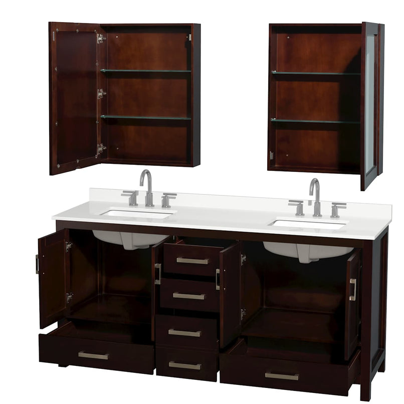 Sheffield 72" Free Standing Double Basin Vanity Set with Cabinet, Quartz Vanity Top, and Medicine Cabinet - image 19