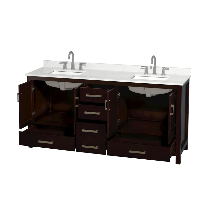 Sheffield 72" Free Standing Double Basin Vanity Set with Cabinet and Quartz Vanity Top - image 2