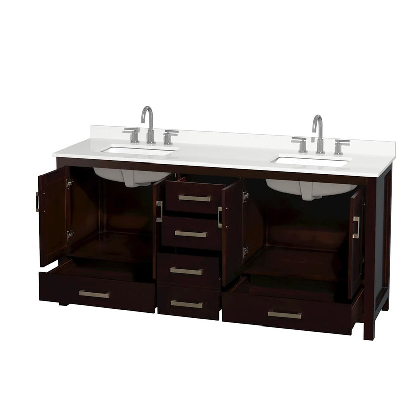 Sheffield 72" Free Standing Double Basin Vanity Set with Cabinet and Quartz Vanity Top - image 6