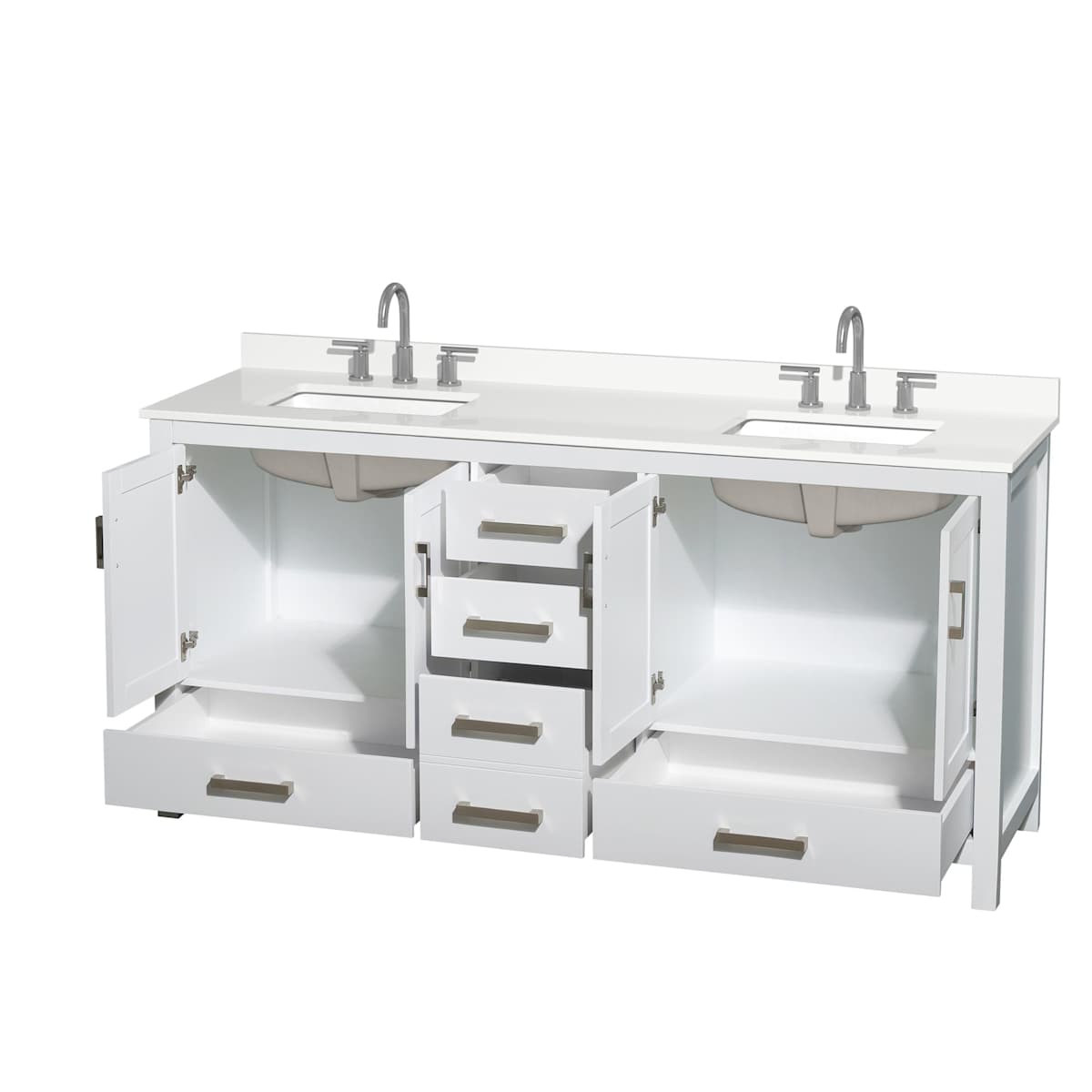 Sheffield 72" Free Standing Double Basin Vanity Set with Cabinet and Quartz Vanity Top