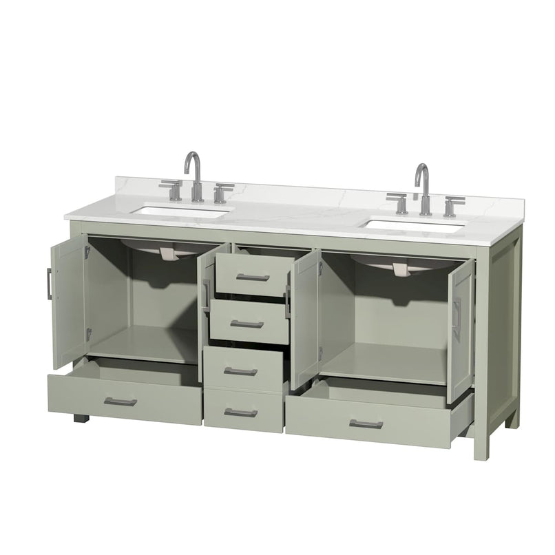 Sheffield 72" Free Standing Double Basin Vanity Set with Cabinet and Quartz Vanity Top - image 10