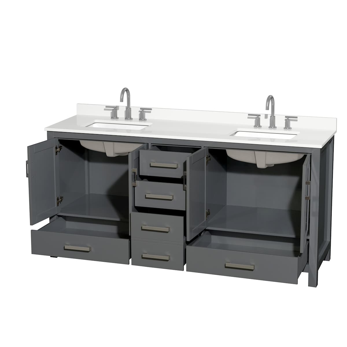 Sheffield 72" Free Standing Double Basin Vanity Set with Cabinet and Quartz Vanity Top