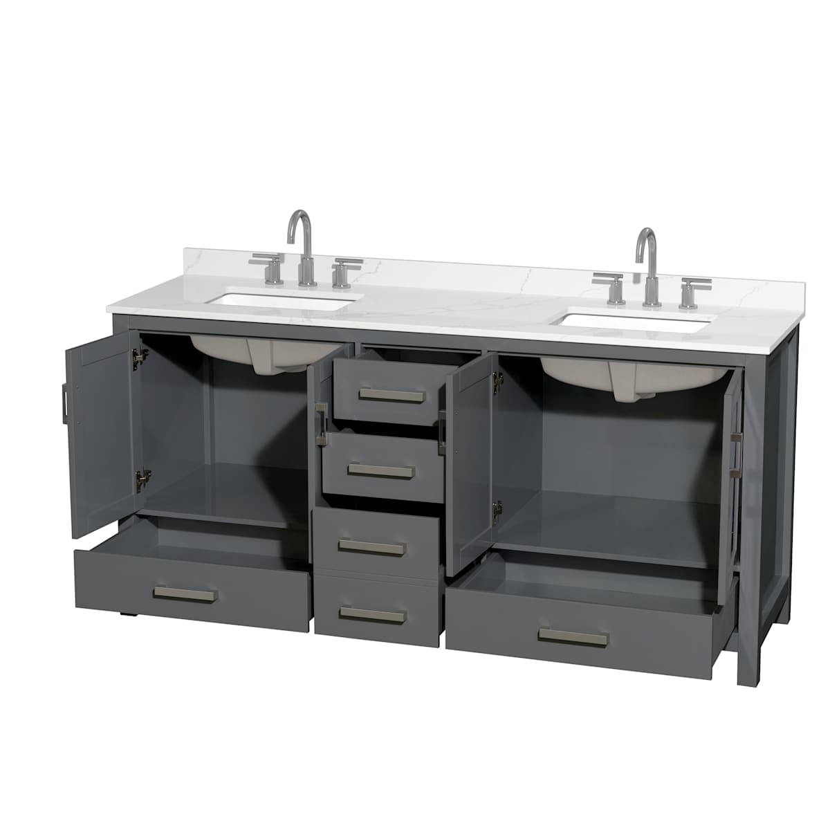 Sheffield 72" Free Standing Double Basin Vanity Set with Cabinet and Quartz Vanity Top