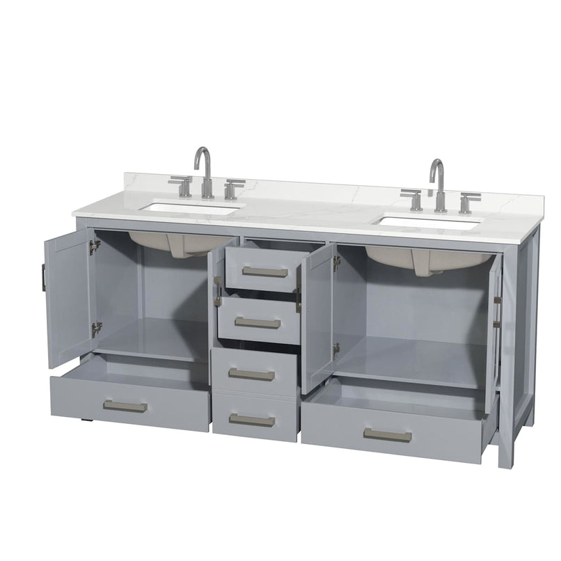 Sheffield 72" Free Standing Double Basin Vanity Set with Cabinet and Quartz Vanity Top - image 14