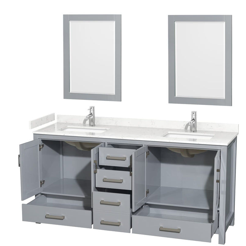 Sheffield 72" Free Standing Double Basin Vanity Set with Cabinet, Cultured Marble Vanity Top, and Framed Mirrors - image 2