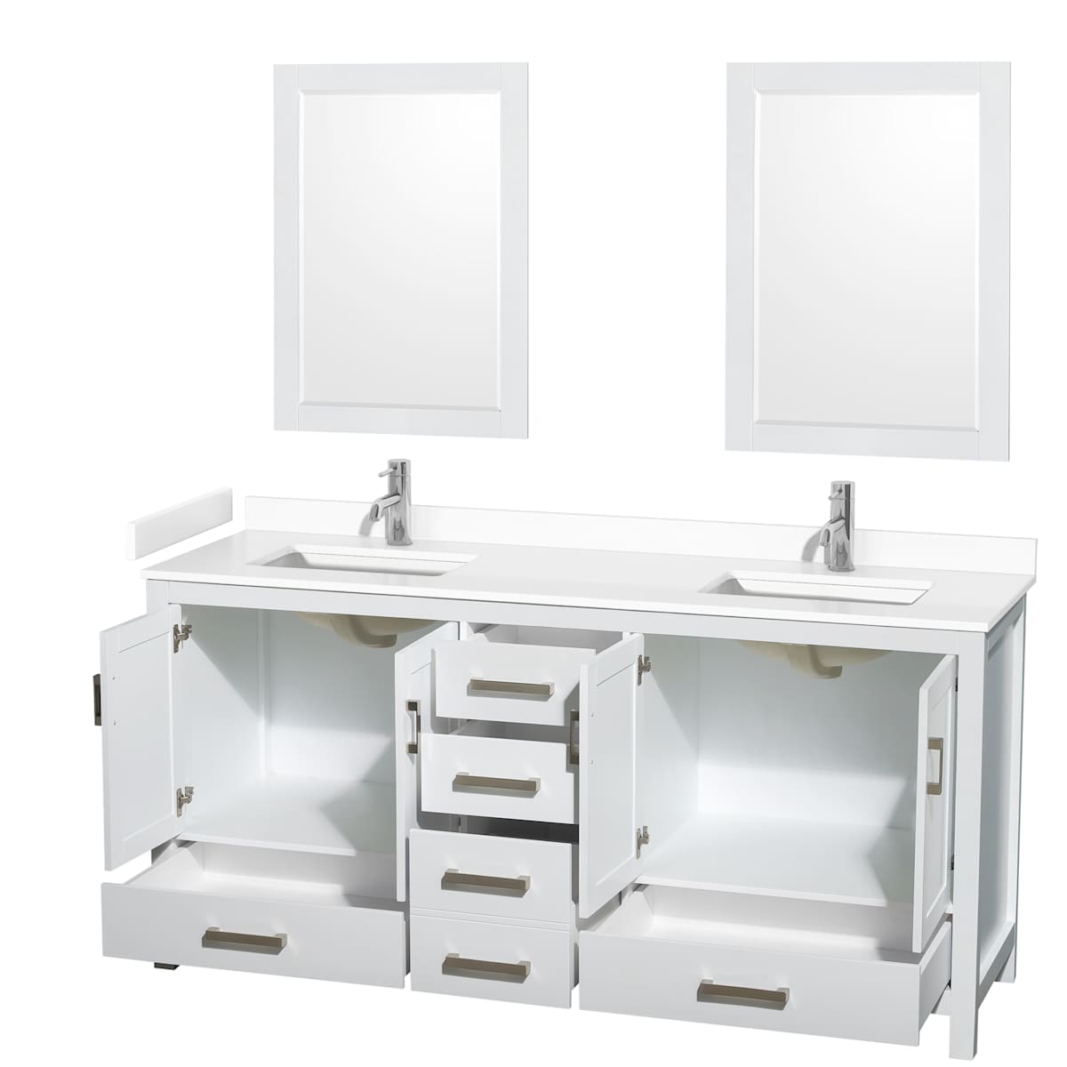 Sheffield 72" Free Standing Double Basin Vanity Set with Cabinet, Cultured Marble Vanity Top, and Framed Mirrors - image 10