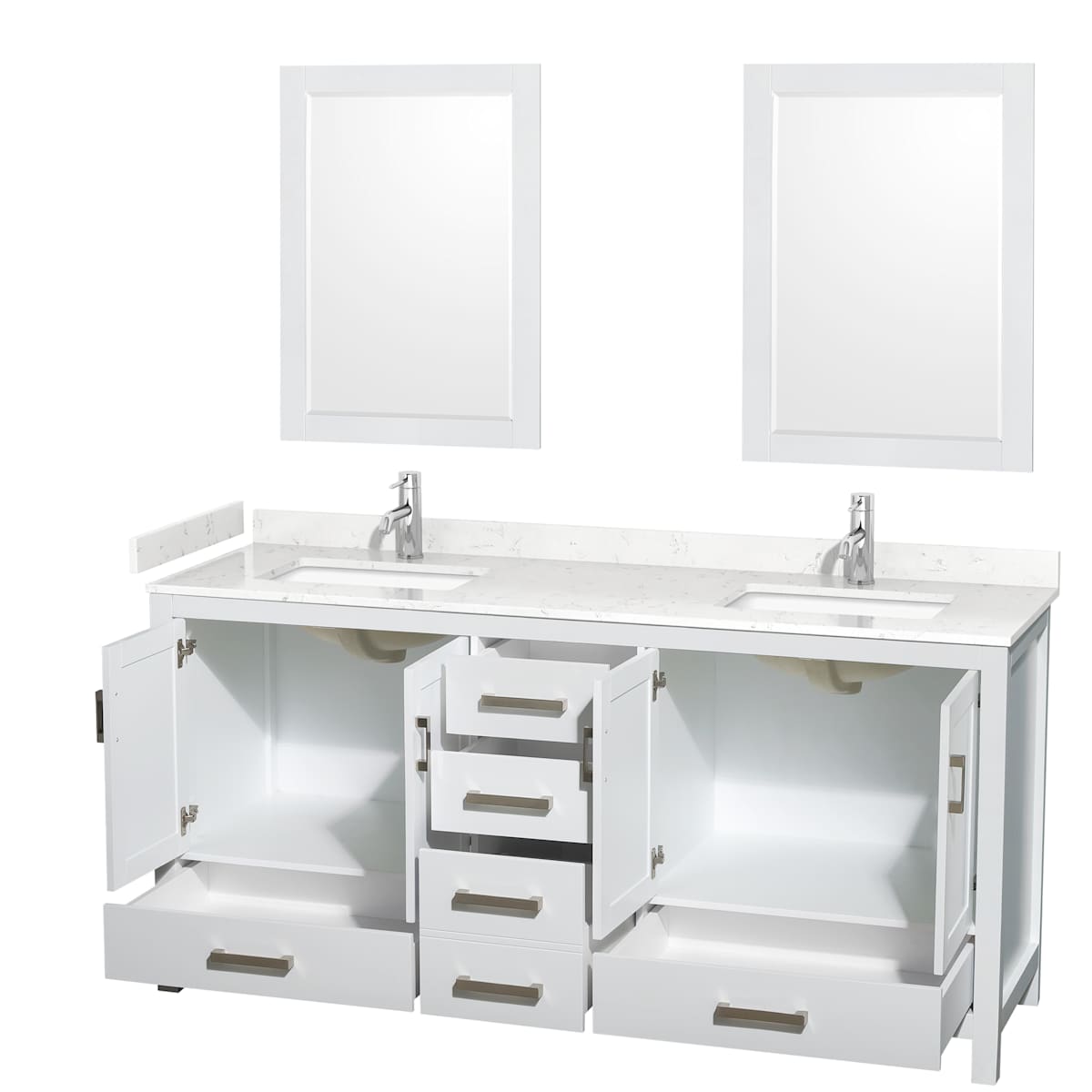 Sheffield 72" Free Standing Double Basin Vanity Set with Cabinet, Cultured Marble Vanity Top, and Framed Mirrors