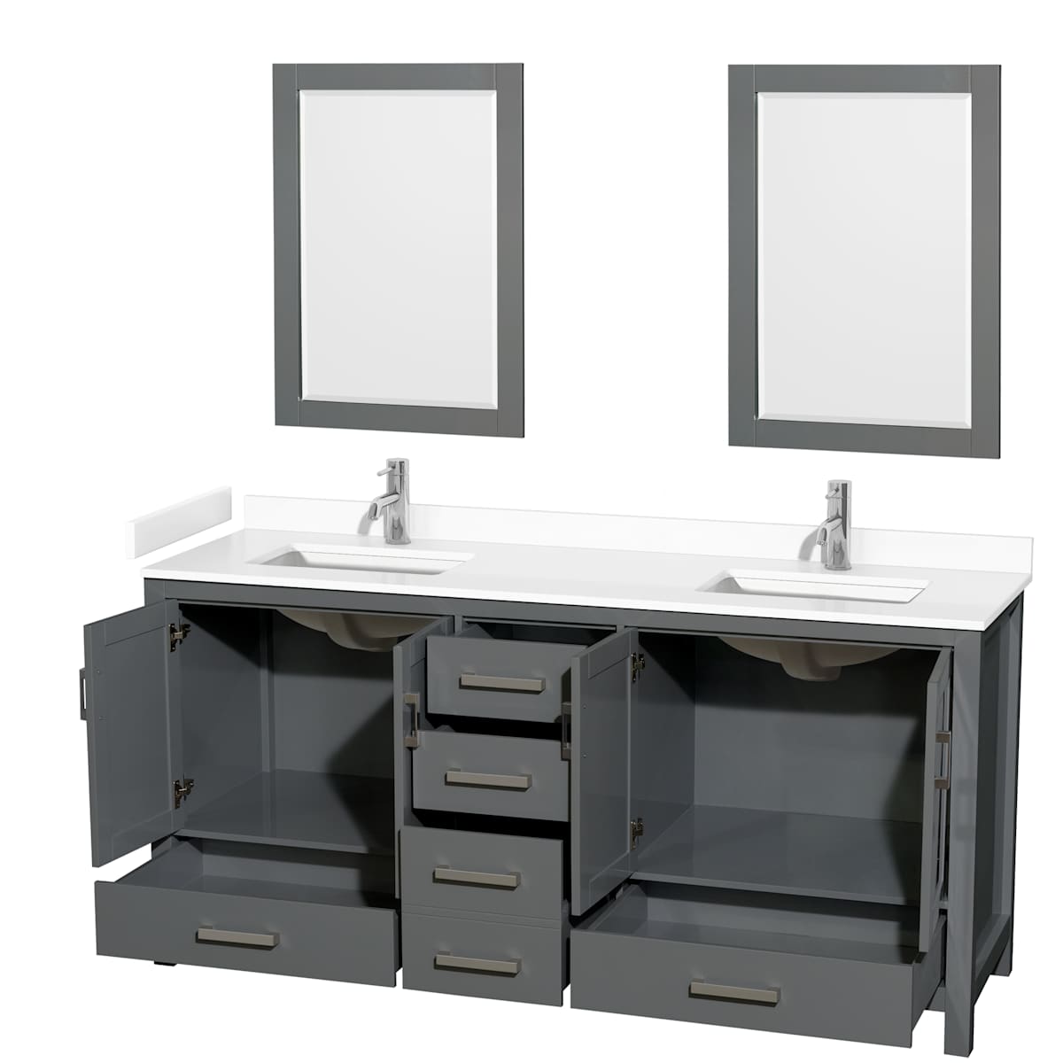 Sheffield 72" Free Standing Double Basin Vanity Set with Cabinet, Cultured Marble Vanity Top, and Framed Mirrors
