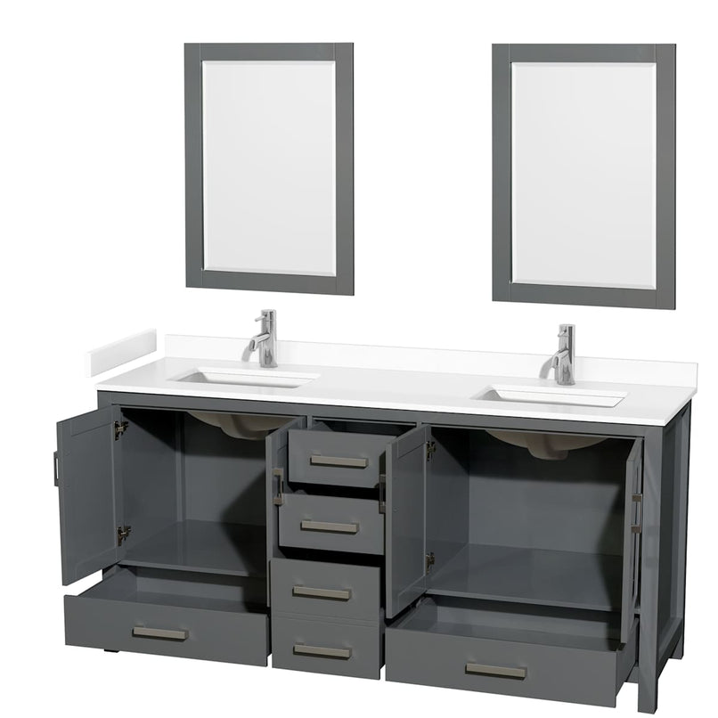Sheffield 72" Free Standing Double Basin Vanity Set with Cabinet, Cultured Marble Vanity Top, and Framed Mirrors - image 12