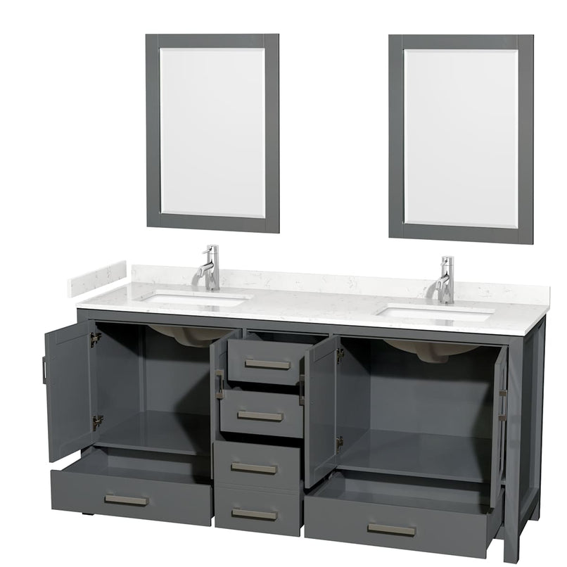 Sheffield 72" Free Standing Double Basin Vanity Set with Cabinet, Cultured Marble Vanity Top, and Framed Mirrors - image 13
