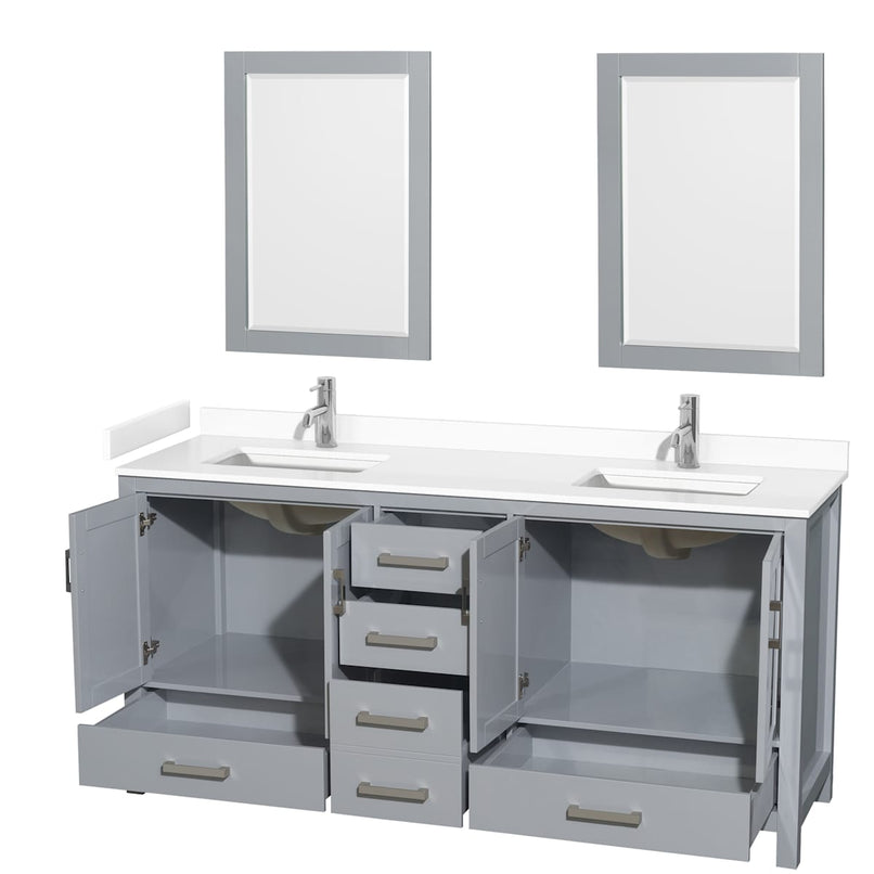 Sheffield 72" Free Standing Double Basin Vanity Set with Cabinet, Cultured Marble Vanity Top, and Framed Mirrors - image 14