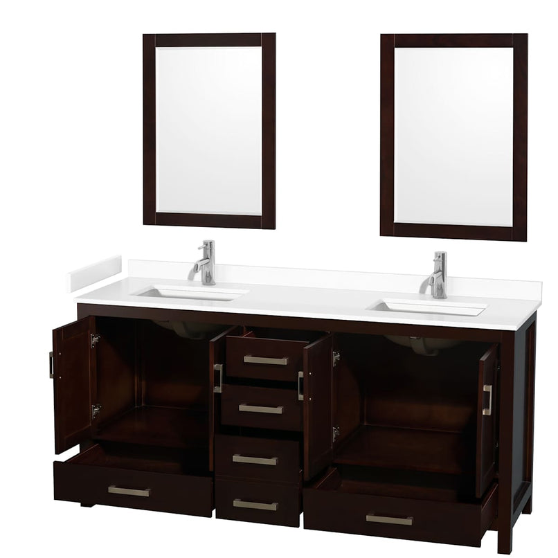 Sheffield 72" Free Standing Double Basin Vanity Set with Cabinet, Cultured Marble Vanity Top, and Framed Mirrors - image 15