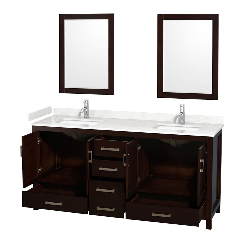 Sheffield 72" Free Standing Double Basin Vanity Set with Cabinet, Cultured Marble Vanity Top, and Framed Mirrors - image 16