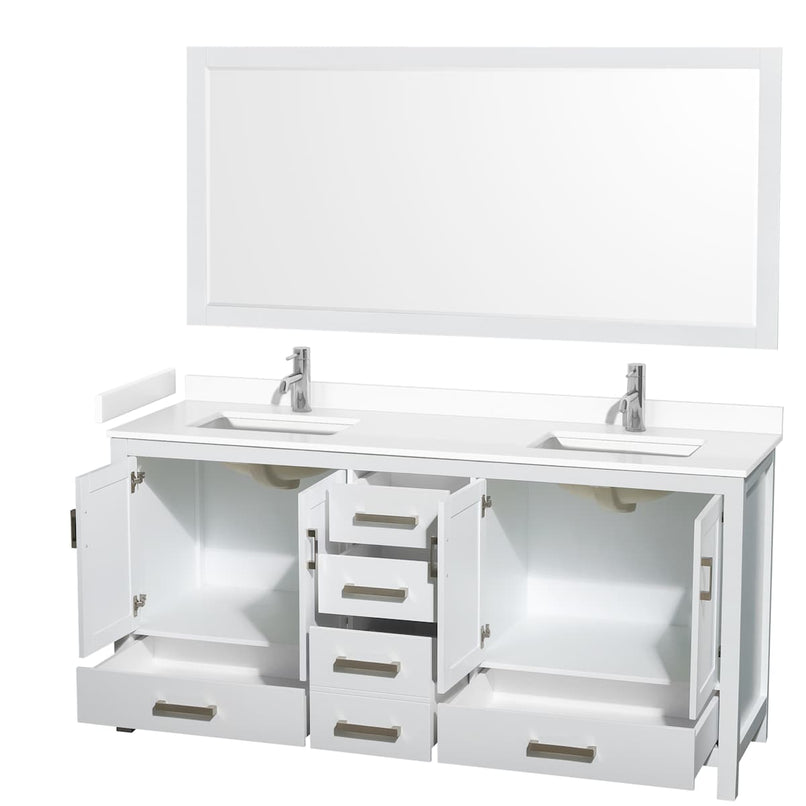 Sheffield 72" Free Standing Double Basin Vanity Set with Cabinet, Cultured Marble Vanity Top, and Framed Mirror - image 11