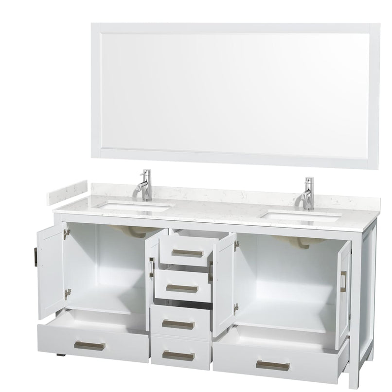 Sheffield 72" Free Standing Double Basin Vanity Set with Cabinet, Cultured Marble Vanity Top, and Framed Mirror - image 12