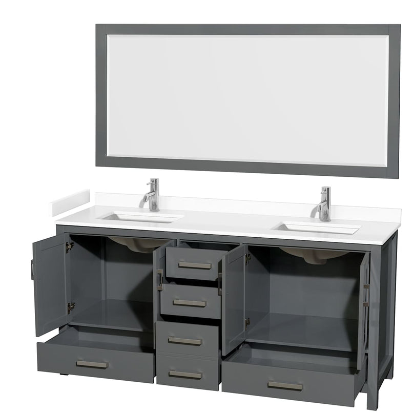 Sheffield 72" Free Standing Double Basin Vanity Set with Cabinet, Cultured Marble Vanity Top, and Framed Mirror - image 15