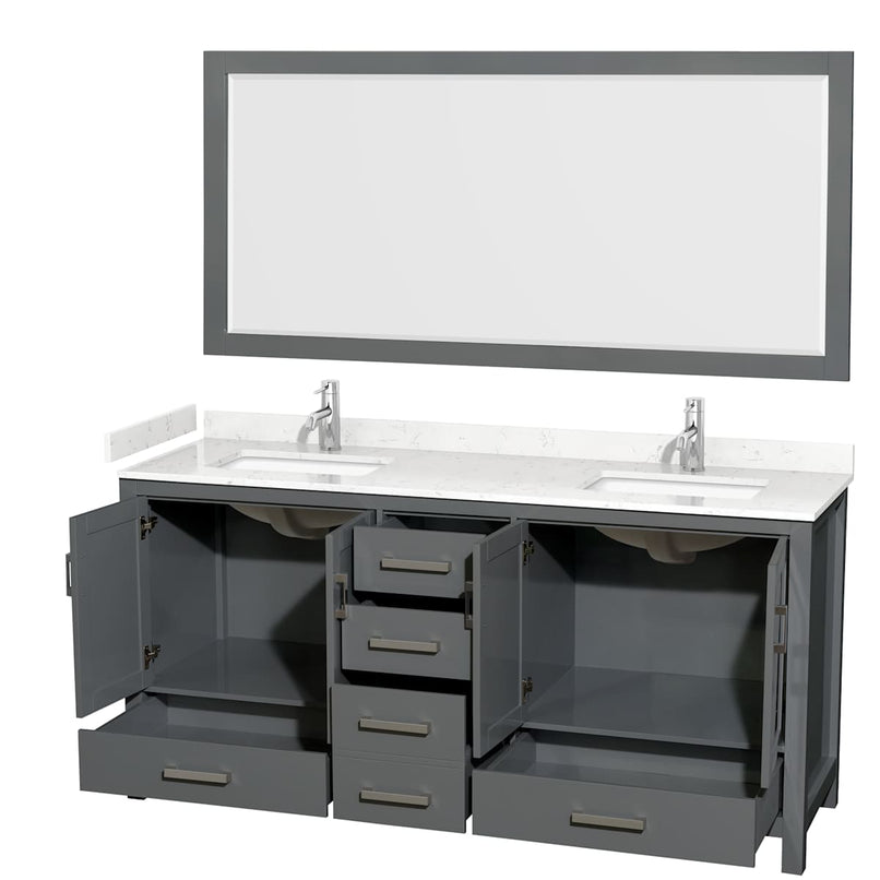 Sheffield 72" Free Standing Double Basin Vanity Set with Cabinet, Cultured Marble Vanity Top, and Framed Mirror - image 16