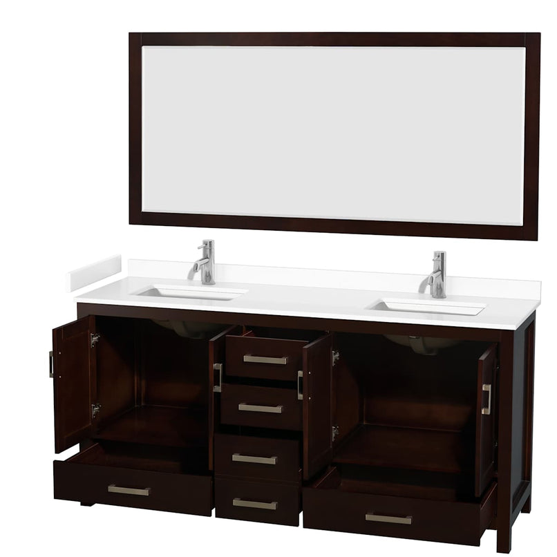 Sheffield 72" Free Standing Double Basin Vanity Set with Cabinet, Cultured Marble Vanity Top, and Framed Mirror - image 18
