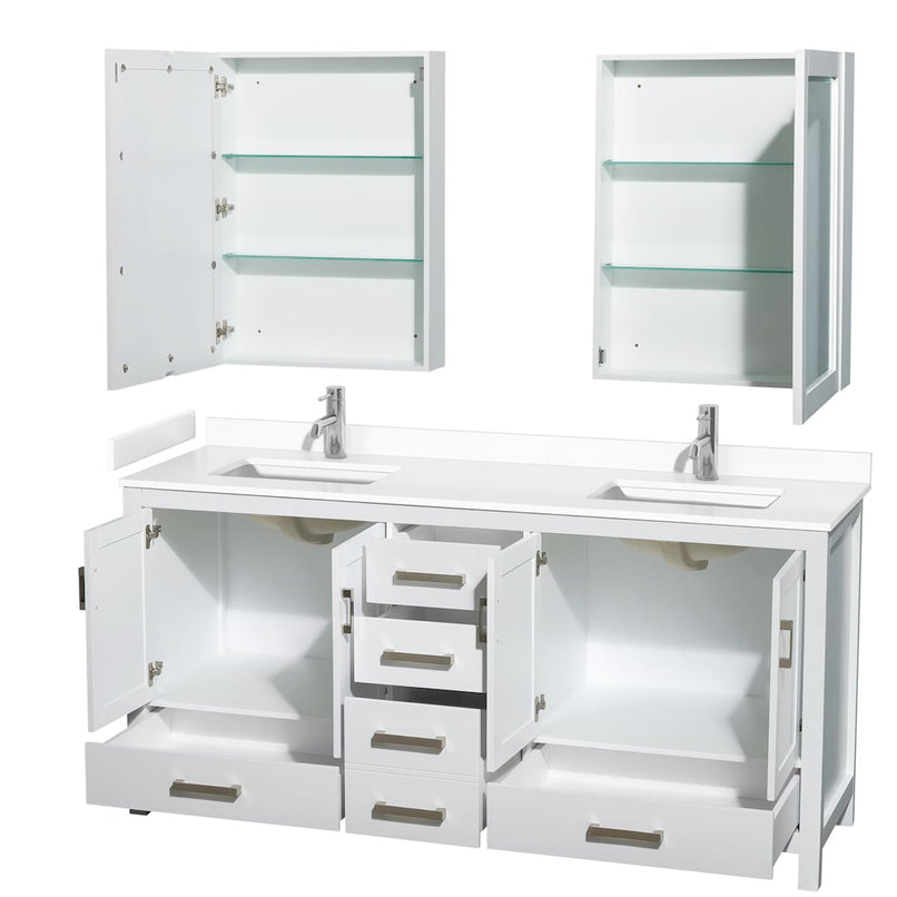 Sheffield 72" Free Standing Double Basin Vanity Set with Cabinet, Cultured Marble Vanity Top, and Medicine Cabinets - image 8