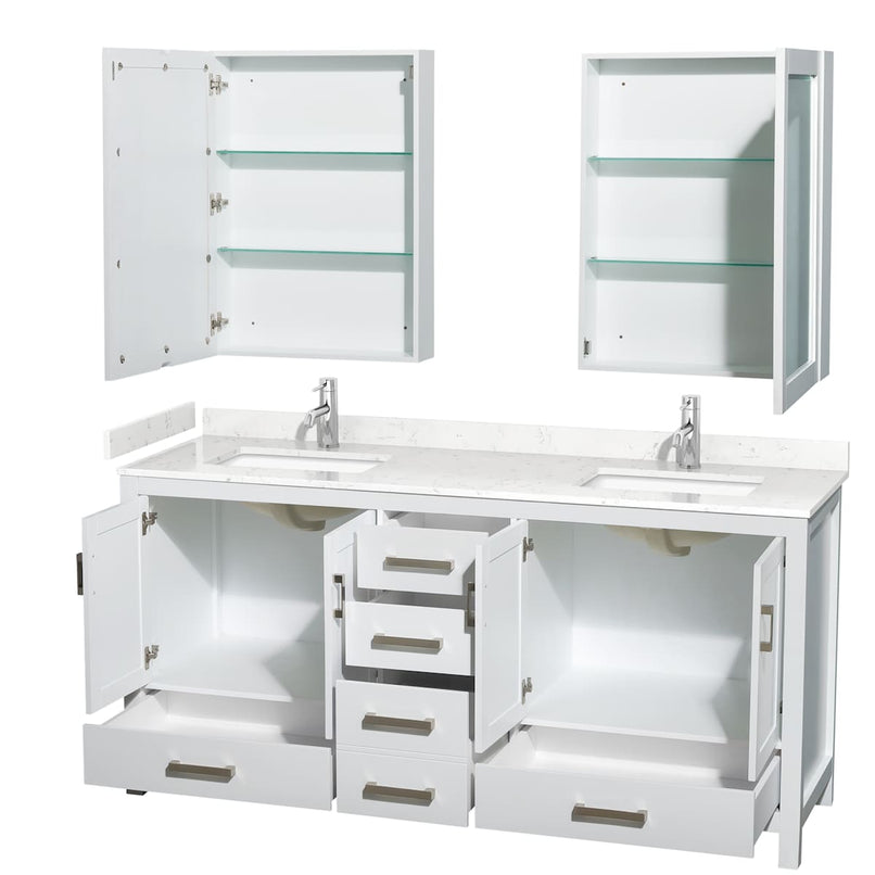 Sheffield 72" Free Standing Double Basin Vanity Set with Cabinet, Cultured Marble Vanity Top, and Medicine Cabinets - image 9