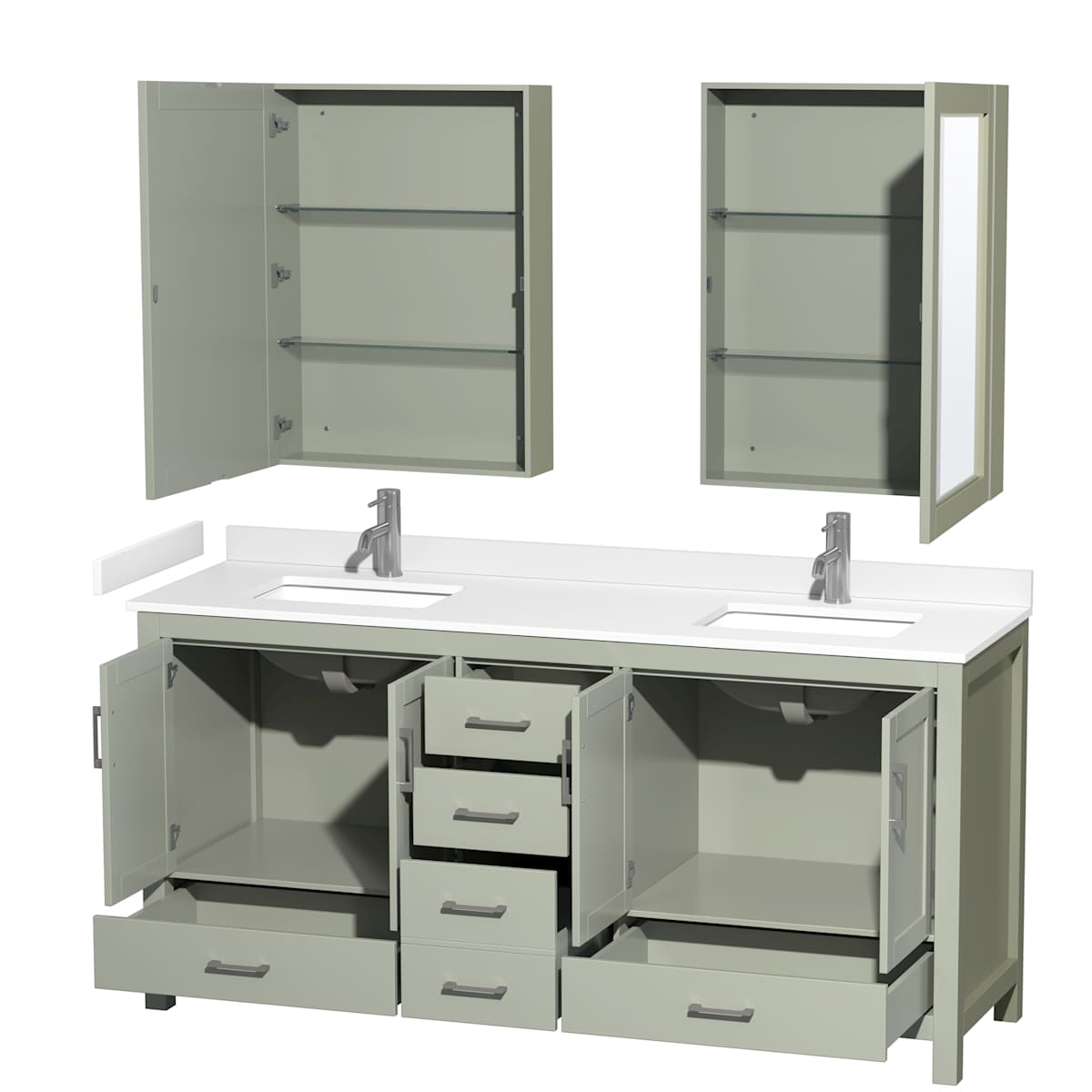 Sheffield 72" Free Standing Double Basin Vanity Set with Cabinet, Cultured Marble Vanity Top, and Medicine Cabinets