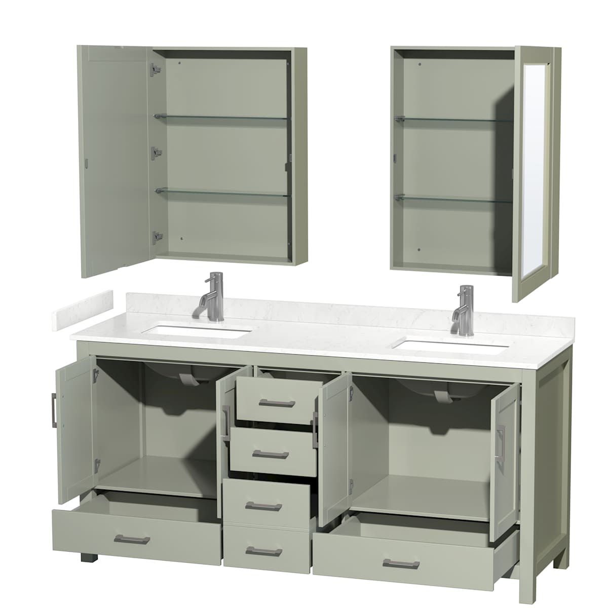 Sheffield 72" Free Standing Double Basin Vanity Set with Cabinet, Cultured Marble Vanity Top, and Medicine Cabinets