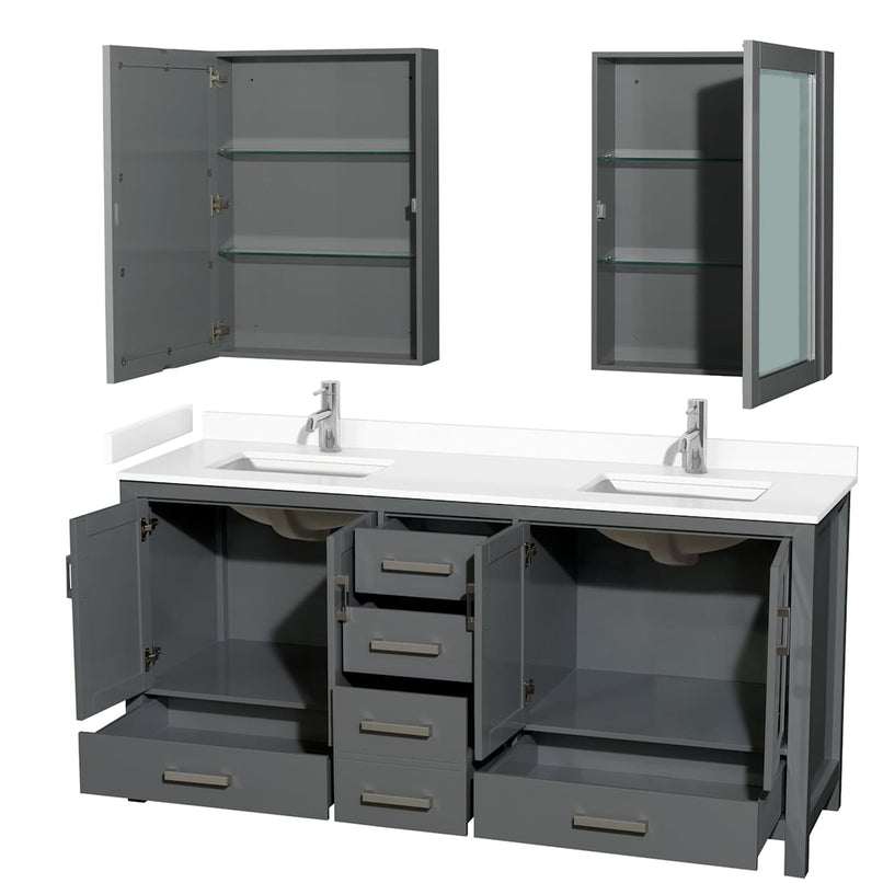 Sheffield 72" Free Standing Double Basin Vanity Set with Cabinet, Cultured Marble Vanity Top, and Medicine Cabinets - image 12