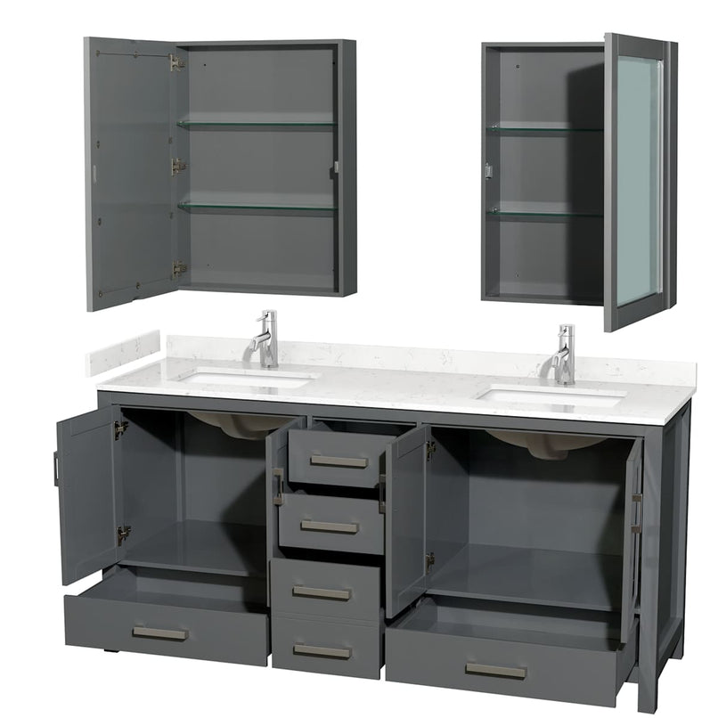 Sheffield 72" Free Standing Double Basin Vanity Set with Cabinet, Cultured Marble Vanity Top, and Medicine Cabinets - image 13