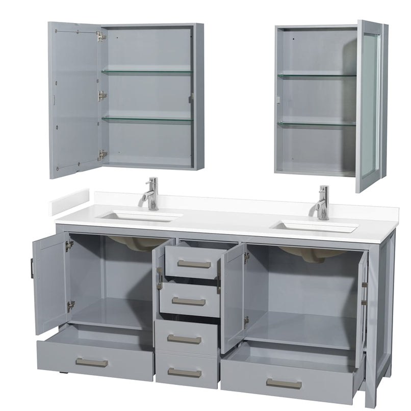Sheffield 72" Free Standing Double Basin Vanity Set with Cabinet, Cultured Marble Vanity Top, and Medicine Cabinets - image 14
