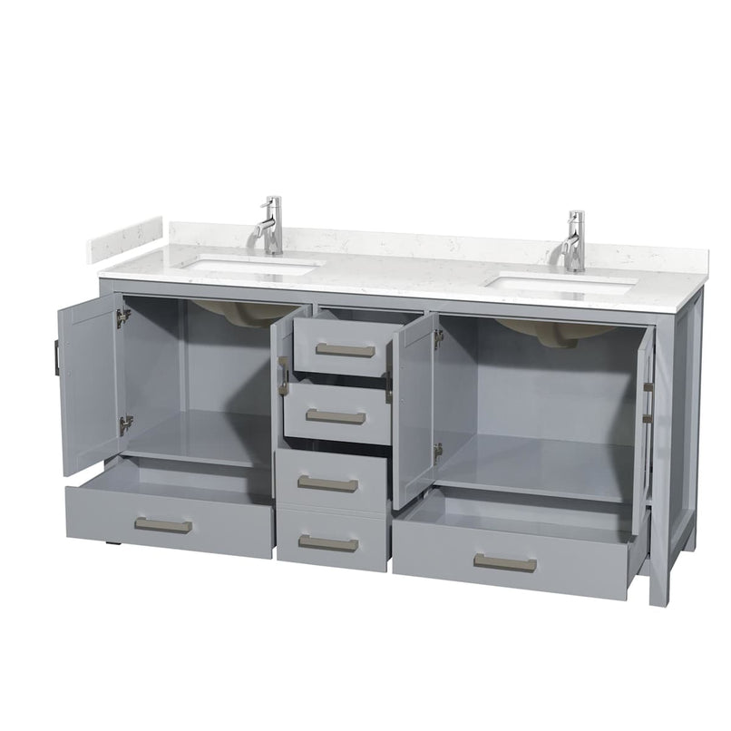 Sheffield 72" Free Standing Double Basin Vanity Set with Cabinet and Cultured Marble Vanity Top - image 2