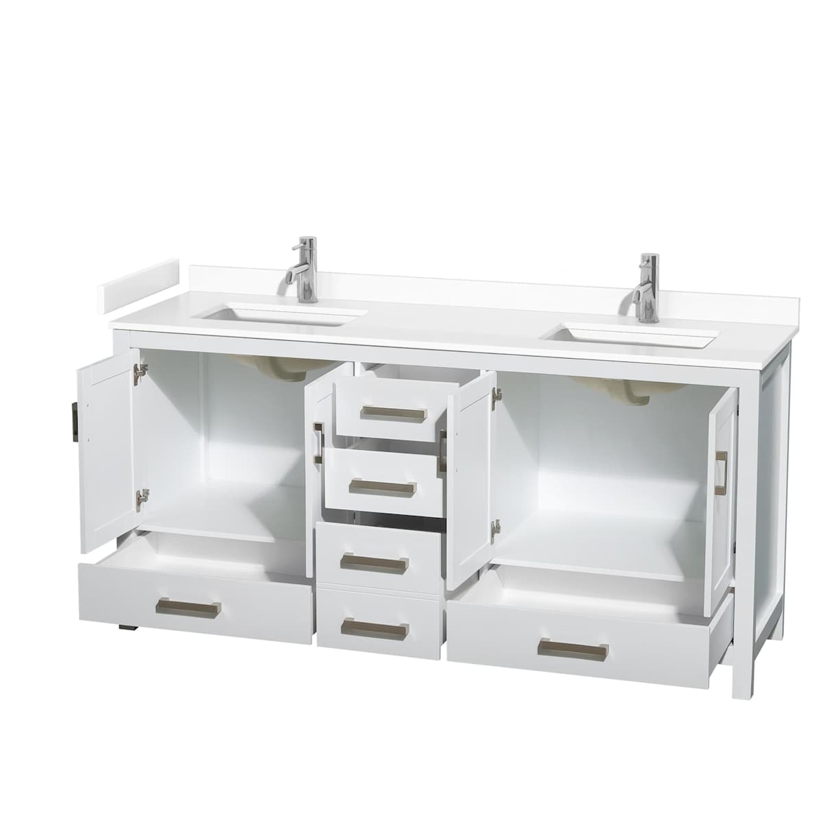 Sheffield 72" Free Standing Double Basin Vanity Set with Cabinet and Cultured Marble Vanity Top