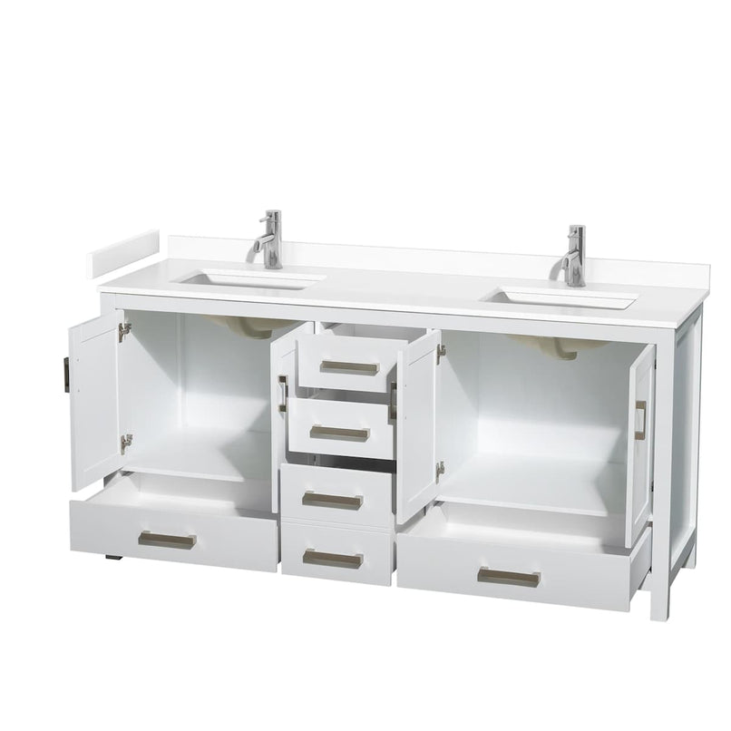 Sheffield 72" Free Standing Double Basin Vanity Set with Cabinet and Cultured Marble Vanity Top - image 6