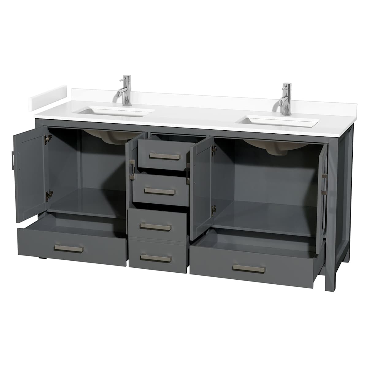 Sheffield 72" Free Standing Double Basin Vanity Set with Cabinet and Cultured Marble Vanity Top