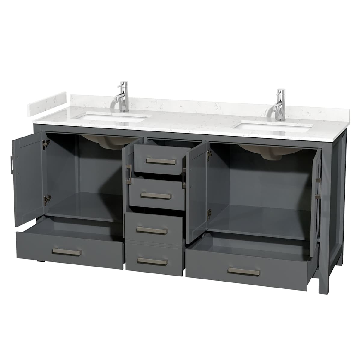Sheffield 72" Free Standing Double Basin Vanity Set with Cabinet and Cultured Marble Vanity Top