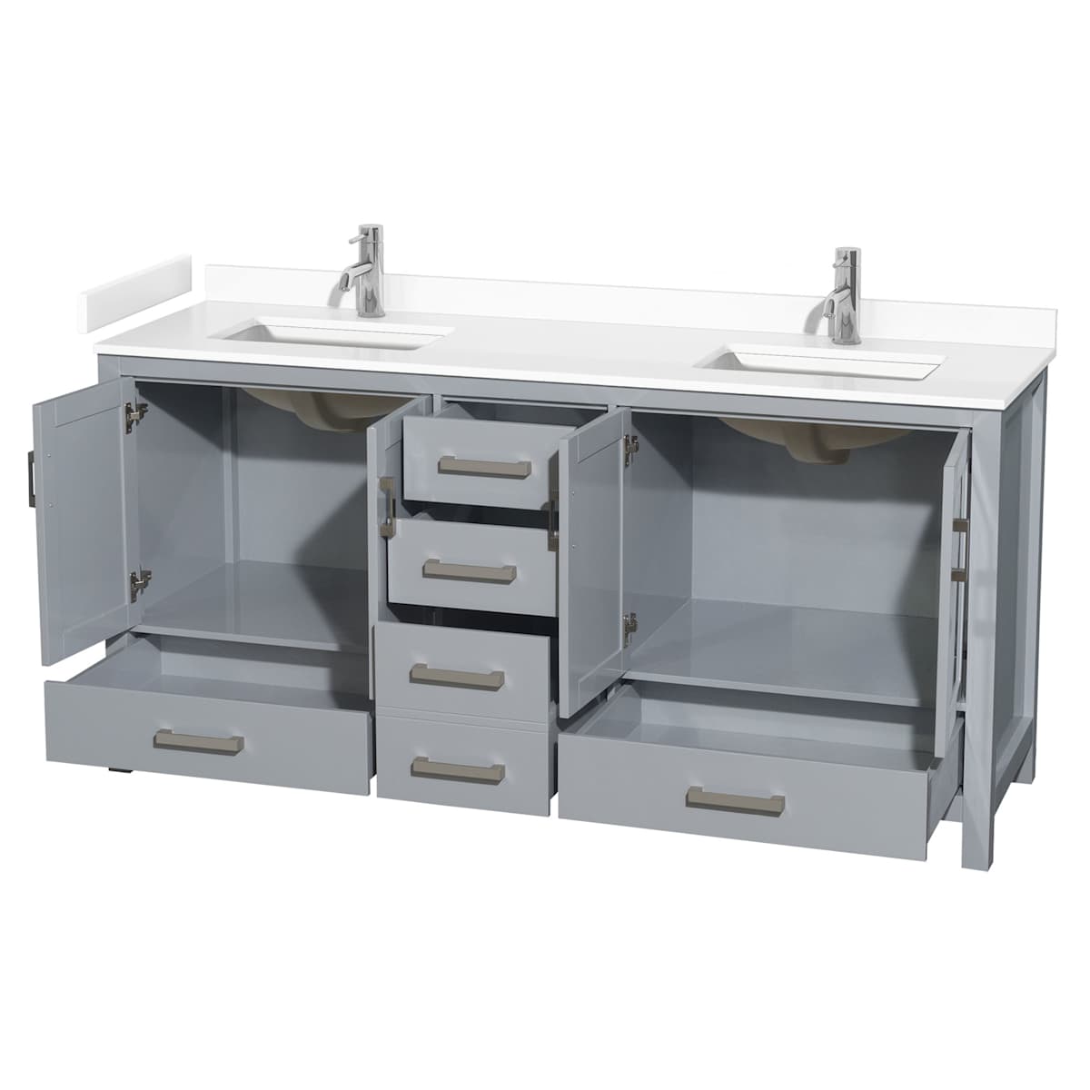 Sheffield 72" Free Standing Double Basin Vanity Set with Cabinet and Cultured Marble Vanity Top