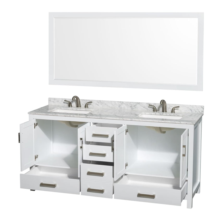 Sheffield 72" Free Standing Double Basin Vanity Set with Wood Cabinet, Marble Vanity Top, and Framed Mirror - image 2