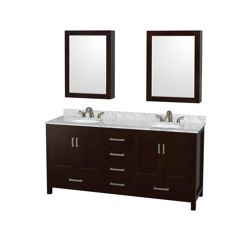 Sheffield 72" Free Standing Double Basin Vanity Set with Cabinet, Marble Vanity Top, and Medicine Cabinets - image 1
